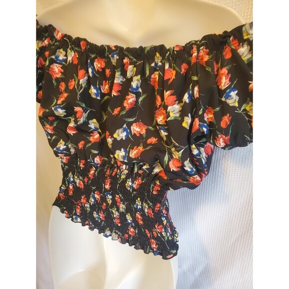 Vintage Fashion Magazine Tulip Print Off Shouldler Peasant Blouse Top Size Small - Picture 5 of 9